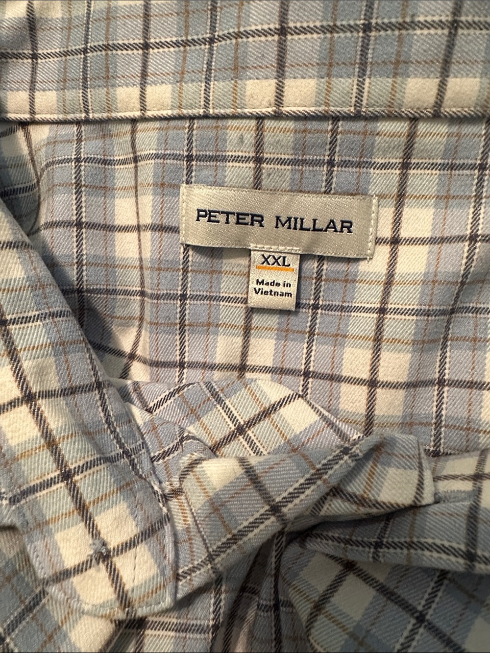 Peter Millar Light Blue and Cream Plaid Button-Down Shirt